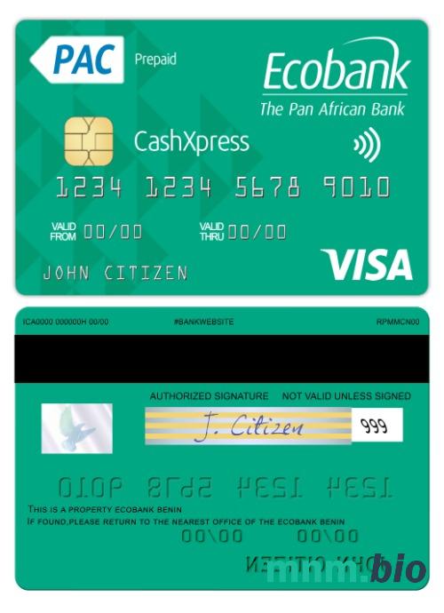 Benin Ecobank visa cashxpress karta przykład w formacie PSD